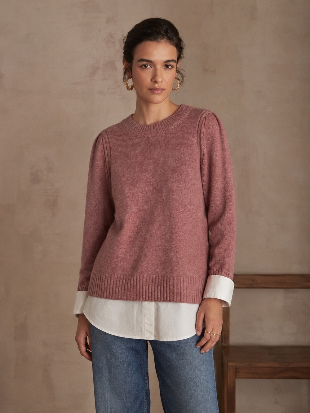 Brochu Walker Eton Layered Crew Looker Sweater Cashmere Wool Size Large